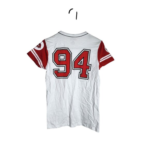 NWT On Fire Savage Button-Up Baseball Style T-Shirt Red & White Womens M 100% Co - Picture 2 of 3